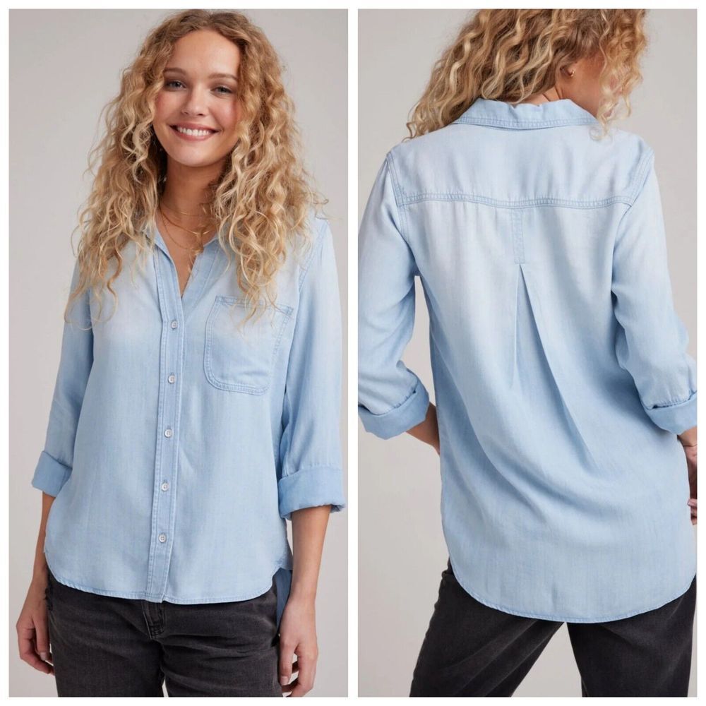 Bella Dahl Womens LShirt Tail Button Down Faded Light Wash Chambary Blouse Shirt